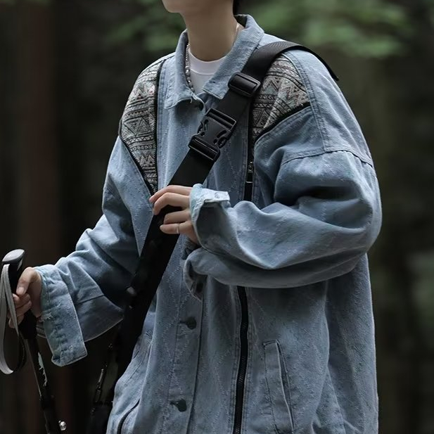 Áo Khoác Jean Phối Màu Sắc retro Thời Trang Cho Nam