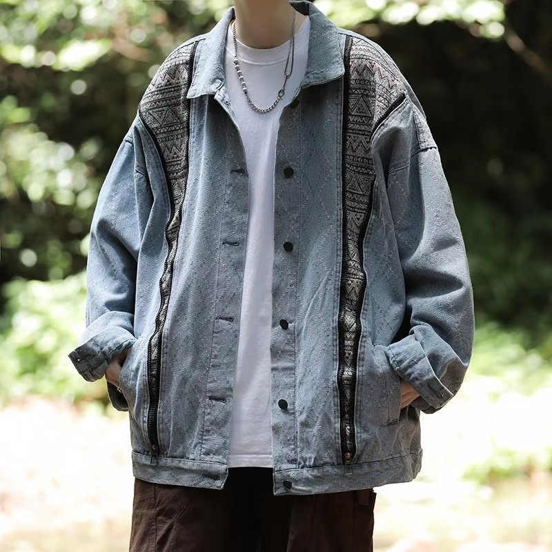Áo Khoác Jean Phối Màu Sắc retro Thời Trang Cho Nam