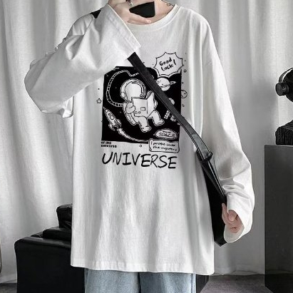Áo Thun Tay Dài Cổ Tròn Màu Trơn In Họa Tiết Hoạt Hình Phong Cách Nhật Bản Thời Trang Xuân Thu 2023 Cho Nam