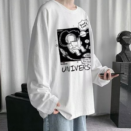 Áo Thun Tay Dài Cổ Tròn Màu Trơn In Họa Tiết Hoạt Hình Phong Cách Nhật Bản Thời Trang Xuân Thu 2023 Cho Nam