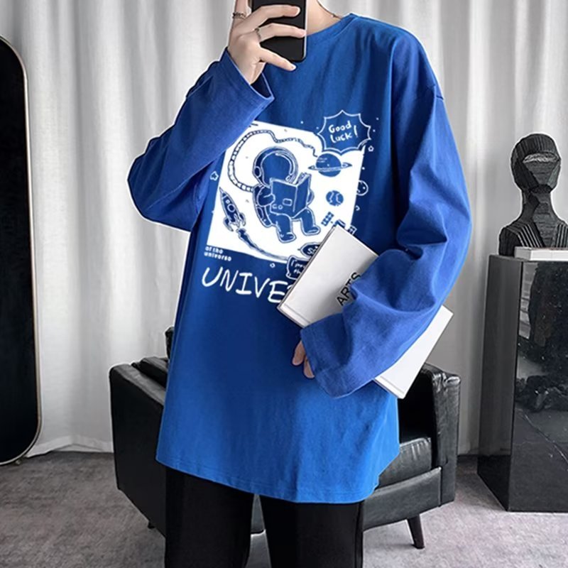 Áo Thun Tay Dài Cổ Tròn Màu Trơn In Họa Tiết Hoạt Hình Phong Cách Nhật Bản Thời Trang Xuân Thu 2023 Cho Nam