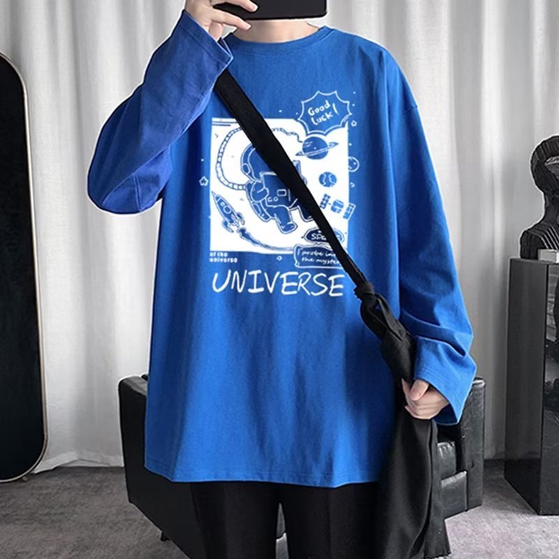 Áo Thun Tay Dài Cổ Tròn Màu Trơn In Họa Tiết Hoạt Hình Phong Cách Nhật Bản Thời Trang Xuân Thu 2023 Cho Nam