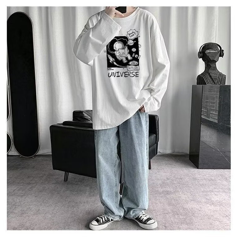 Áo Thun Tay Dài Cổ Tròn Màu Trơn In Họa Tiết Hoạt Hình Phong Cách Nhật Bản Thời Trang Xuân Thu 2023 Cho Nam