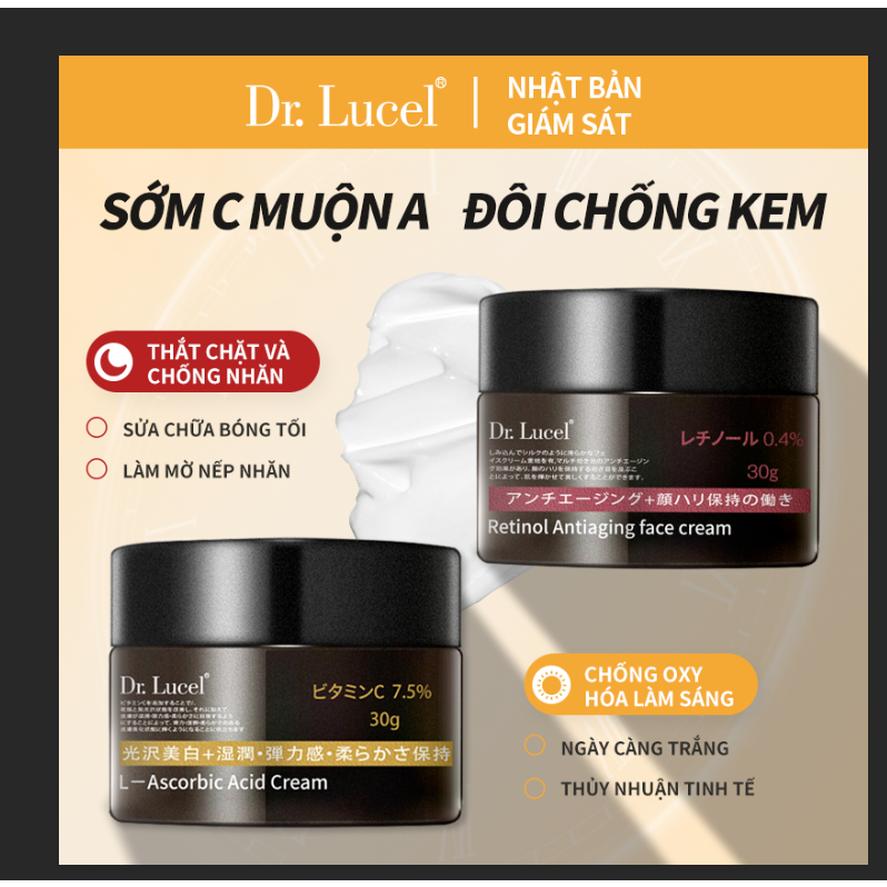 Nhật Bản DR.Lucel Double A Chai True C Chai Kem chống lão hóa làm trắng và sáng da xóa nếp nhăn làm dịu da mụn bộ chăm sóc da 30g * 2