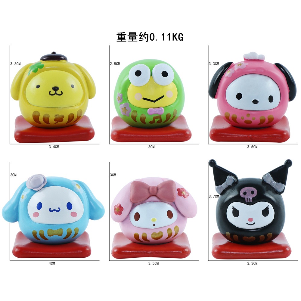 SANRIO Set 6 Mô Hình Mô Phỏng Nhân Vật Phim Hoạt Hình kuromi keroppi Cinnamoroll my melody pom pom purin q 3.4-4.2cm Bằng pvc