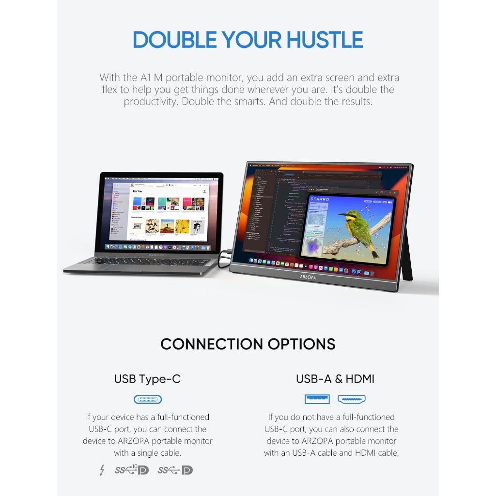 Màn hình di động ARZOPA, Màn hình máy tính xách tay 17.3 '' A1M 1080P FHD HDR IPS Màn hình trò chơi HDMI USB C, Màn hình bên ngoài chăm sóc mắt với loa kép cho Xbox PS4 Switch Điện thoại PC | BigBuy360 - bigbuy360.vn
