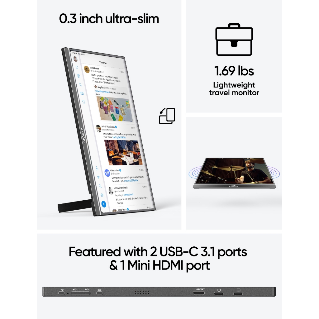 Màn hình di động ARZOPA, Màn hình máy tính xách tay 17.3 '' A1M 1080P FHD HDR IPS Màn hình trò chơi HDMI USB C, Màn hình bên ngoài chăm sóc mắt với loa kép cho Xbox PS4 Switch Điện thoại PC | BigBuy360 - bigbuy360.vn