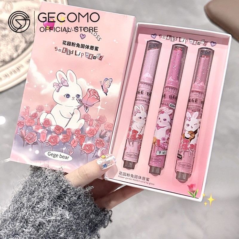 Bộ son bóng GECOMO dạng nhấn hình thỏ xinh xắn hiệu ứng gương