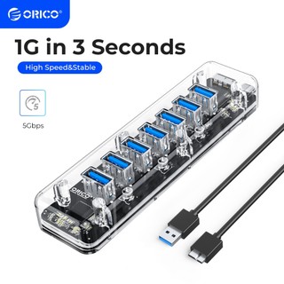 Hub ORICO F7U-U3 7 cổng USB 3.0 vỏ trong suốt công tắc bật/ tắt cho máy tính