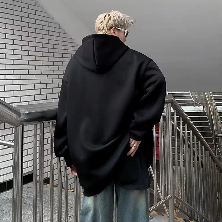 Mới Áo hoodie cotton Dáng Rộng Phối Khóa Kéo Phong Cách retro Mỹ Cho Nam Nữ