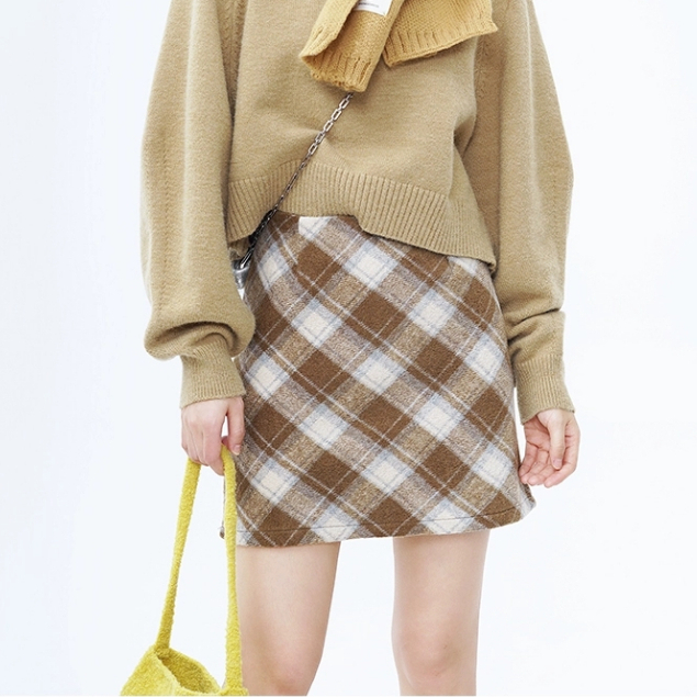 Zhu Xia Chân Váy Len Kẻ Sọc Caro Thời Trang Thu Đông Hàn Quốc Cho Nữ