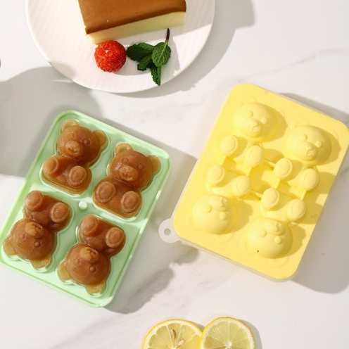 Khuôn Làm Đá Hình Gấu Nhỏ 4 Lưới Bằng Silicon Để Bánh Kem Nến