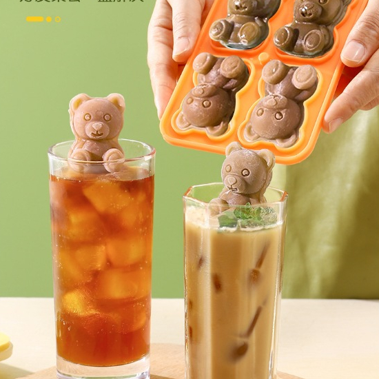 Khuôn Làm Đá Hình Gấu Nhỏ 4 Lưới Bằng Silicon Để Bánh Kem Nến