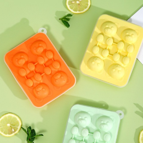 Khuôn Làm Đá Hình Gấu Nhỏ 4 Lưới Bằng Silicon Để Bánh Kem Nến