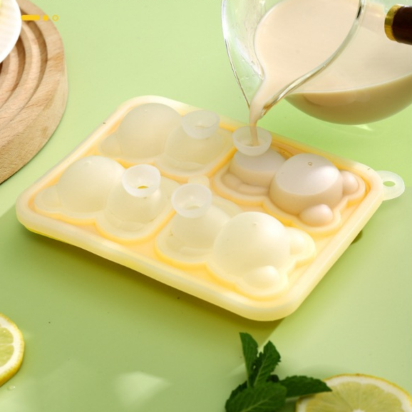 Khuôn Làm Đá Hình Gấu Nhỏ 4 Lưới Bằng Silicon Để Bánh Kem Nến