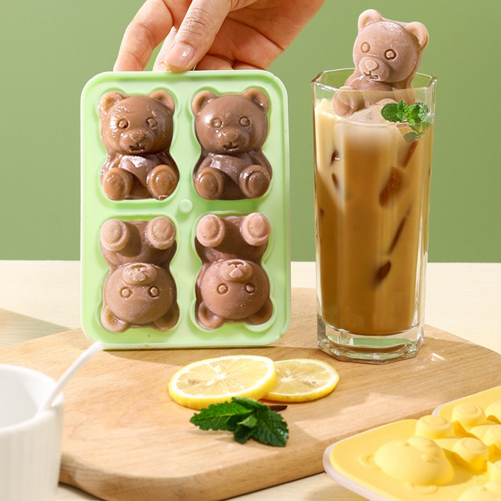 Khuôn Làm Đá Hình Gấu Nhỏ 4 Lưới Bằng Silicon Để Bánh Kem Nến