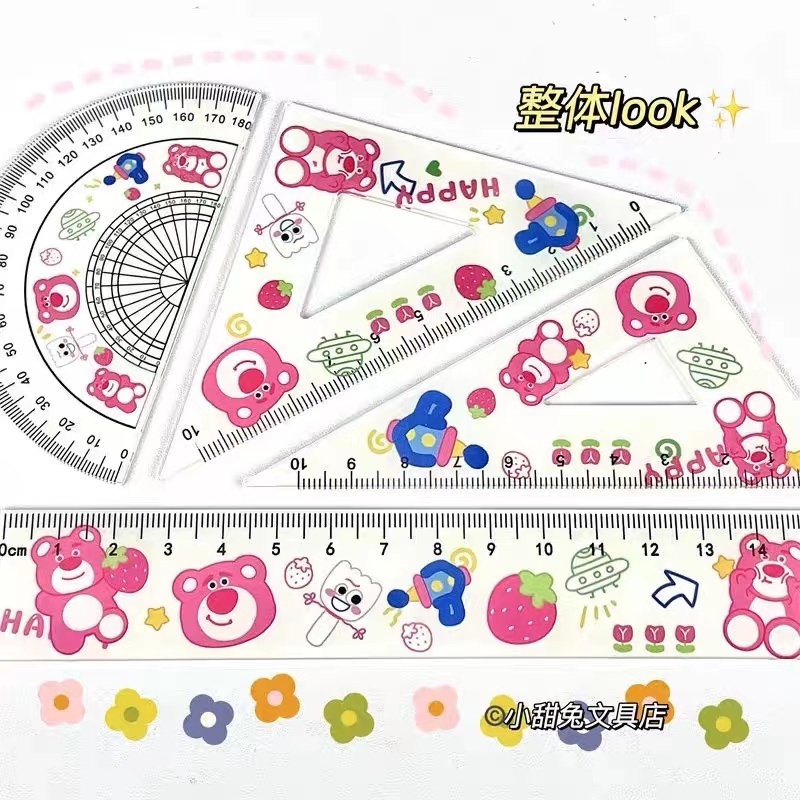 SANRIO Bộ 4 Thước Kẻ Kiêm La Bàn / Thước Kẻ Đa Năng Dùng Làm Quà Tặng Cho Bé