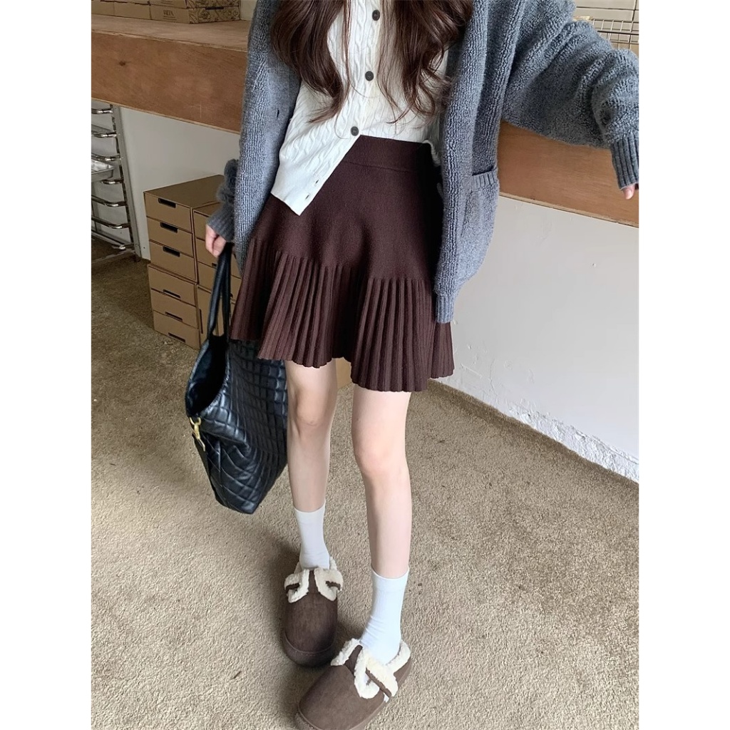 QKOOLE Chân Váy mini Lưng Cao Dáng Rộng Màu Trơn Thời Trang Mùa Thu Phong Cách Hàn Quốc Mới Cho Nữ