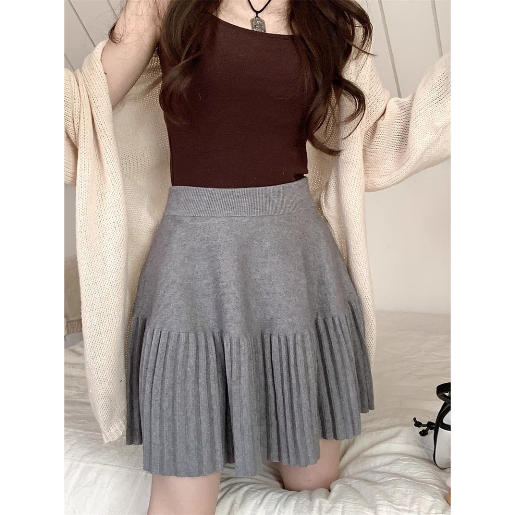 QKOOLE Chân Váy mini Lưng Cao Dáng Rộng Màu Trơn Thời Trang Mùa Thu Phong Cách Hàn Quốc Mới Cho Nữ