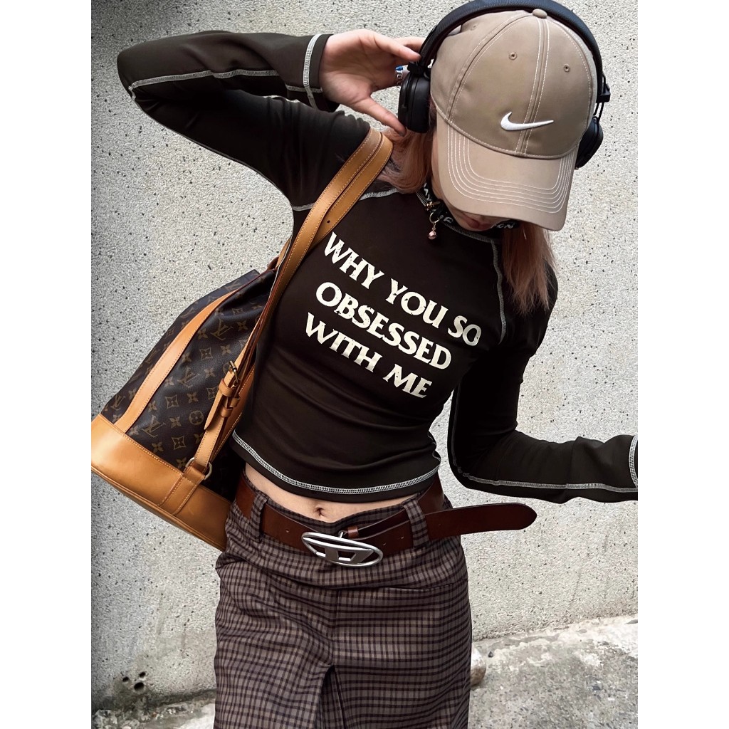 Áo Thun Tay Dài Hở Vai In Chữ Thời Trang Mùa Thu Phong Cách Mỹ Hàng Mới Dành Cho Bạn Nữ