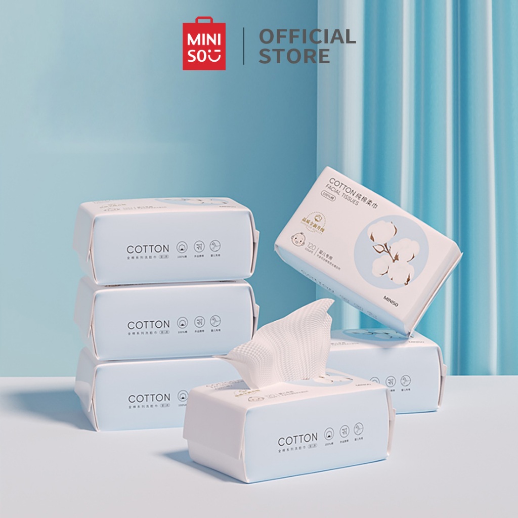 Miniso Set 120 Khăn Mặt cotton Mềm Dùng Một Lần Cho Bé