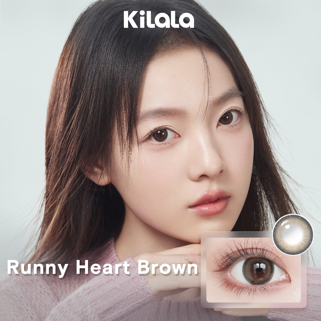 Kính áp tròng Kilala màu nâu Runny Heart Brown lens cận 1 ngày DIA 14.5mm có độ (0-8) 2 chiếc