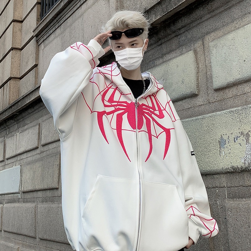 🔥Siêu Hottrend 🔥Áo Hoodie Người Nhện cardigan Thêu Họa Áo Khoác zip Tiết Người Nhện Phong Cách Mỹ Cá Tính Cho Nam Nữ