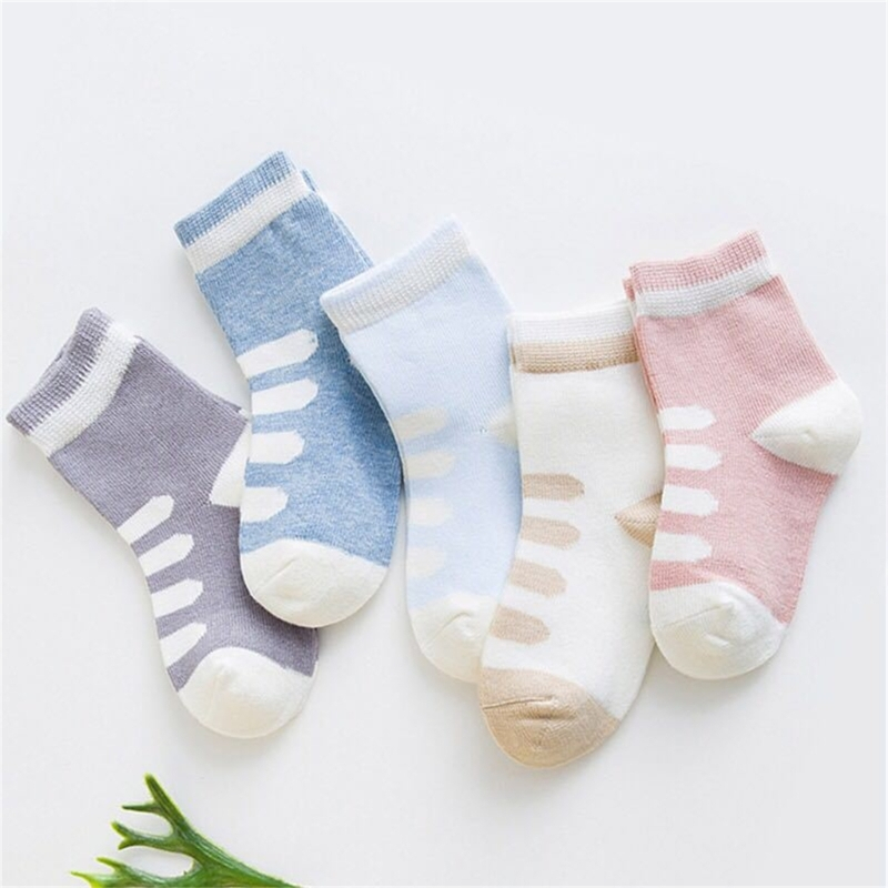 Set 5 Đôi Vớ Cotton Họa Tiết Hoạt Hình Động Vật Dành Cho Bé Sơ Sinh