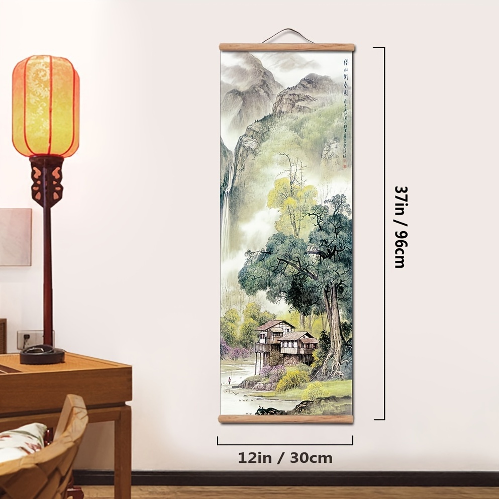 Tranh Vải Cuốn Treo Tường Họa Tiết Phong Cảnh Núi Sông Phong Cách Trung Hoa