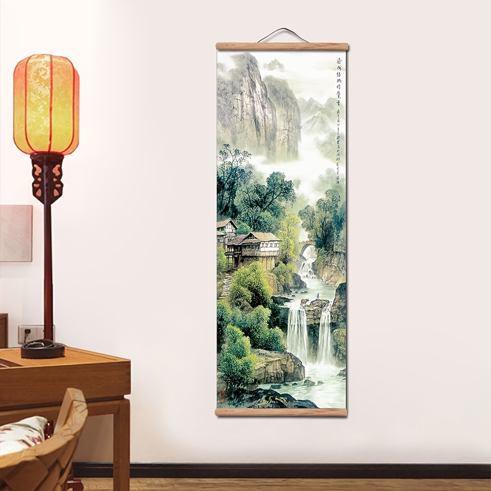 Tranh Vải Cuốn Treo Tường Họa Tiết Phong Cảnh Núi Sông Phong Cách Trung Hoa