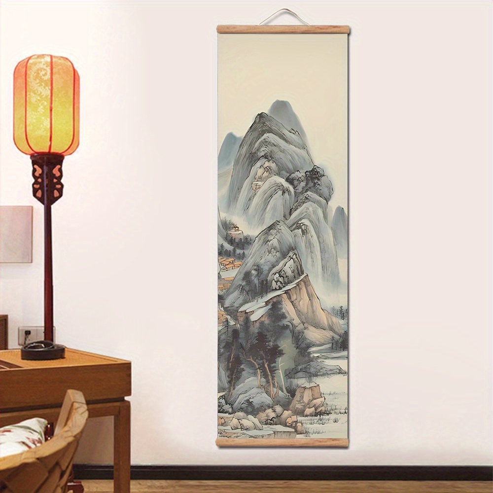 Tranh Vải Cuốn Treo Tường Họa Tiết Phong Cảnh Núi Sông Phong Cách Trung Hoa