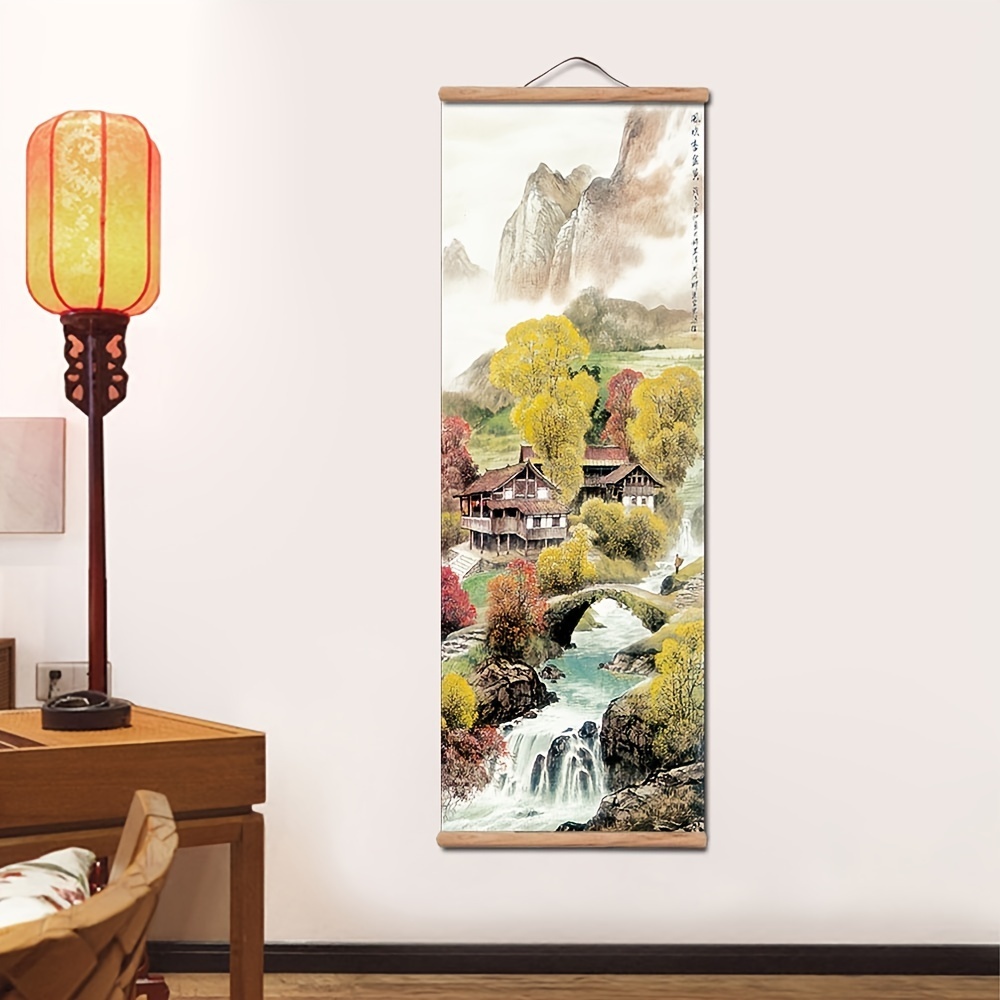 Tranh Vải Cuốn Treo Tường Họa Tiết Phong Cảnh Núi Sông Phong Cách Trung Hoa
