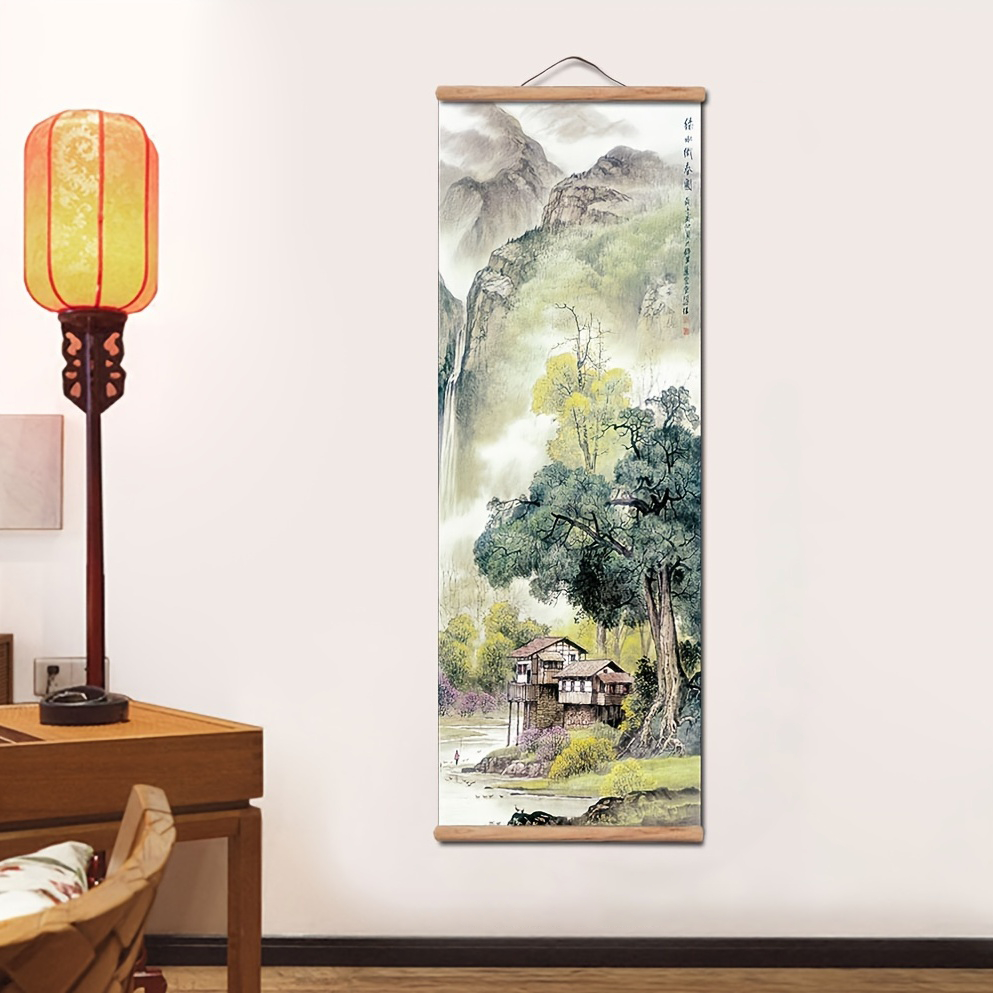 Tranh Vải Cuốn Treo Tường Họa Tiết Phong Cảnh Núi Sông Phong Cách Trung Hoa