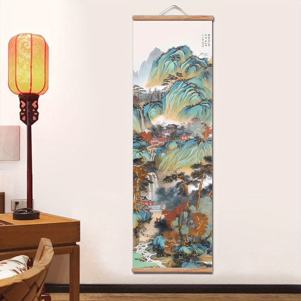 Tranh Vải Cuốn Treo Tường Họa Tiết Phong Cảnh Núi Sông Phong Cách Trung Hoa