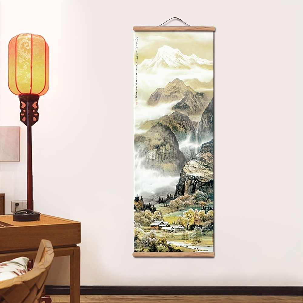 Tranh Vải Cuốn Treo Tường Họa Tiết Phong Cảnh Núi Sông Phong Cách Trung Hoa