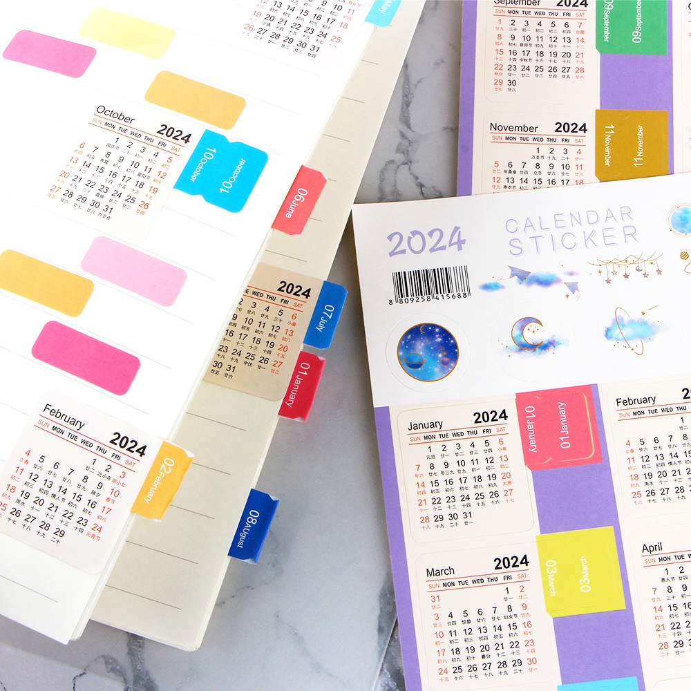 Bộ 2 Tờ Sticker Đánh Dấu Trang Sách Kế Hoạch Năm 2024
