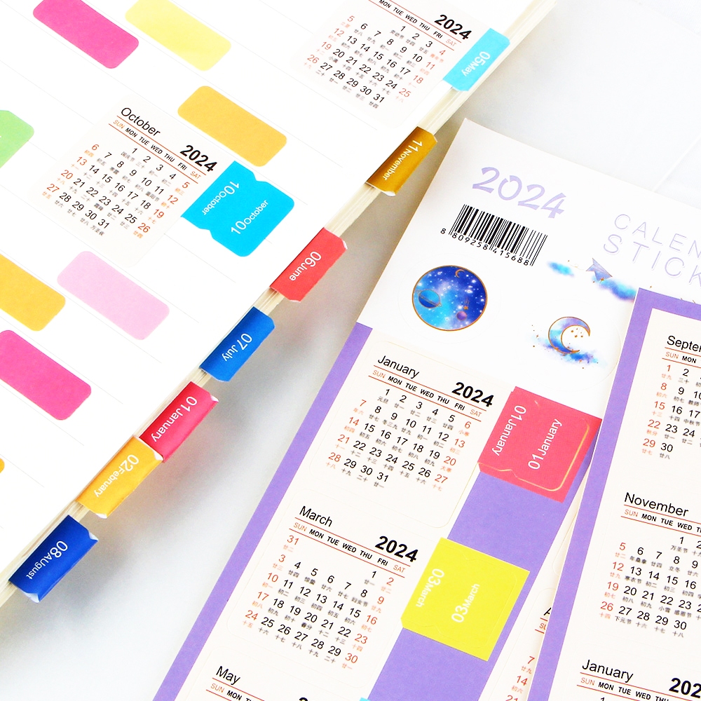 Bộ 2 Tờ Sticker Đánh Dấu Trang Sách Kế Hoạch Năm 2024