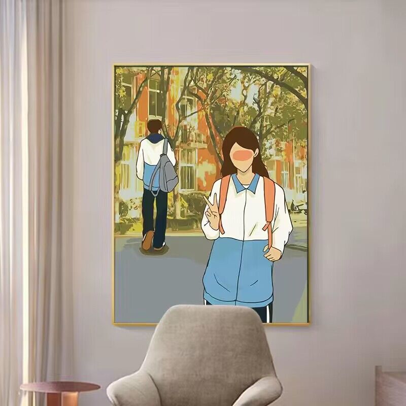 JINYOUtranh tô màu theo số/Cặp đôi mùa tốt nghiệp của trường thanh niên/Sơn acrylic/tranh số hoá /Tranh tô màu bằng tay/Tranh trang trí