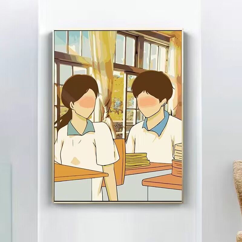 JINYOUtranh tô màu theo số/Cặp đôi mùa tốt nghiệp của trường thanh niên/Sơn acrylic/tranh số hoá /Tranh tô màu bằng tay/Tranh trang trí