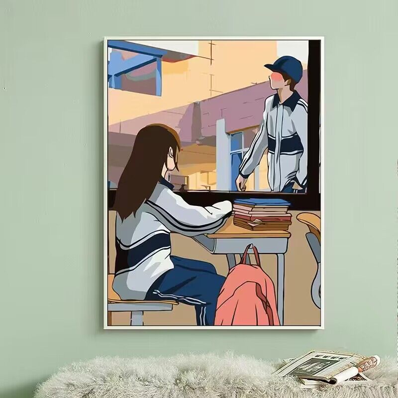 JINYOUtranh tô màu theo số/Cặp đôi mùa tốt nghiệp của trường thanh niên/Sơn acrylic/tranh số hoá /Tranh tô màu bằng tay/Tranh trang trí