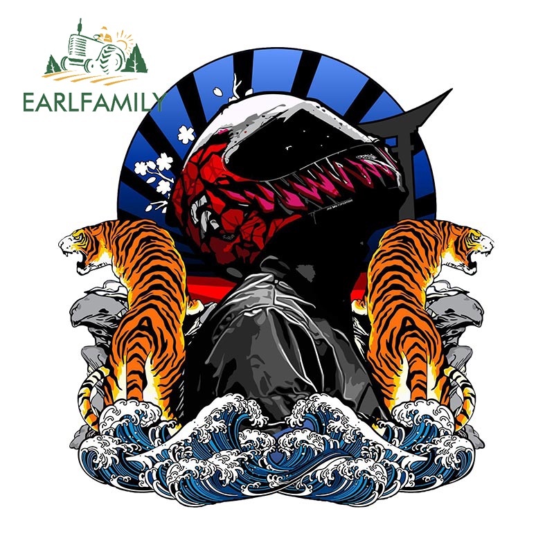 Sticker Dán Cửa Xe Hơi / Mô Tô Hình Rồng Và Xe Máy Kiểu Nhật Kích Thước 13Cmx12.1Cm