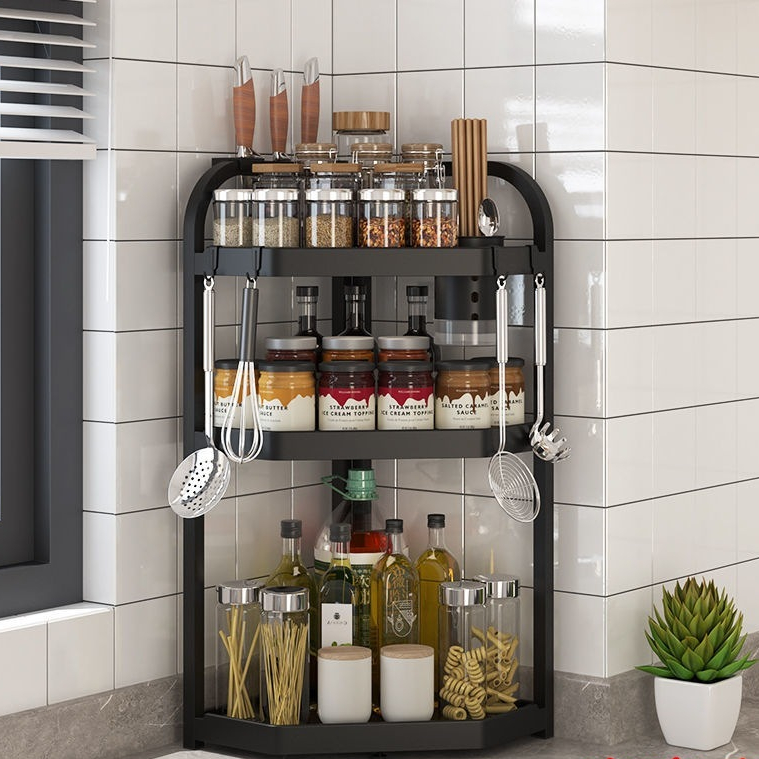 Kệ Đựng Lọ Gia Vị 3 Tầng Hình Tam Giác Màu Đen Kích Thước Vừa / Lớn Tiện Dụng Cho Nhà Bếp