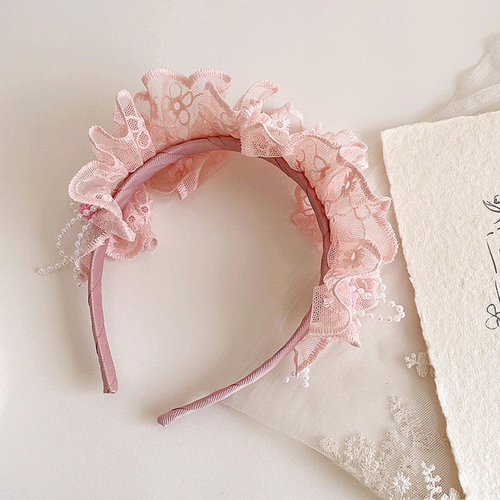 Băng Đô Ren Đính Ngọc Trai Phong Cách lolita Cho Bé Gái