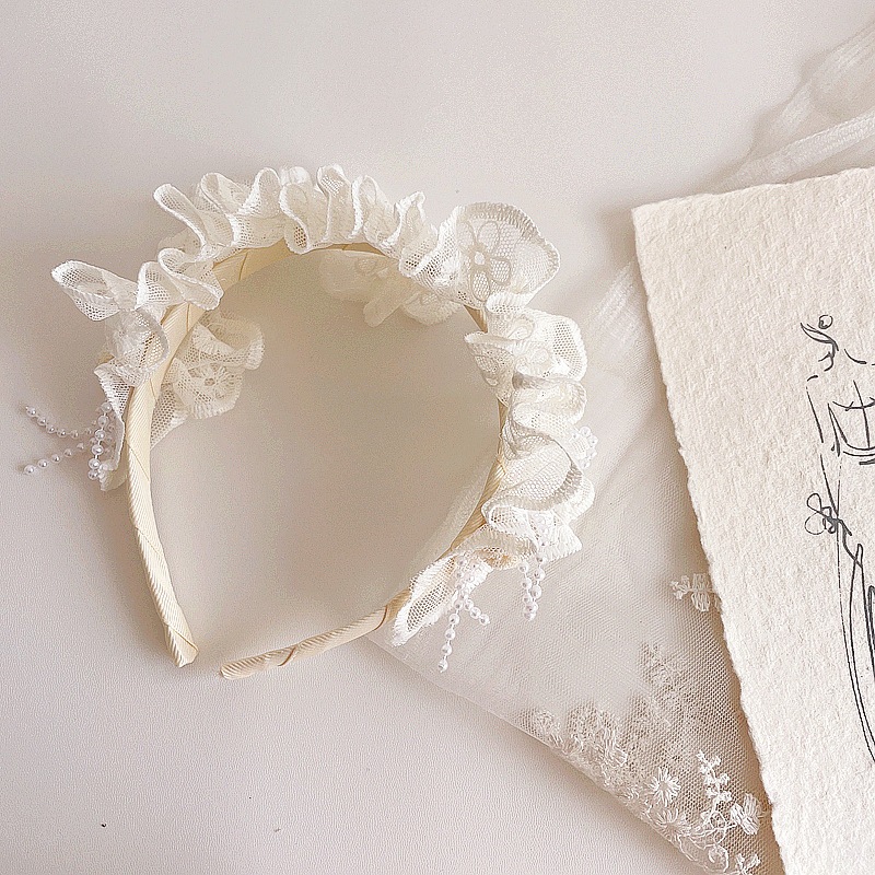 Băng Đô Ren Đính Ngọc Trai Phong Cách lolita Cho Bé Gái