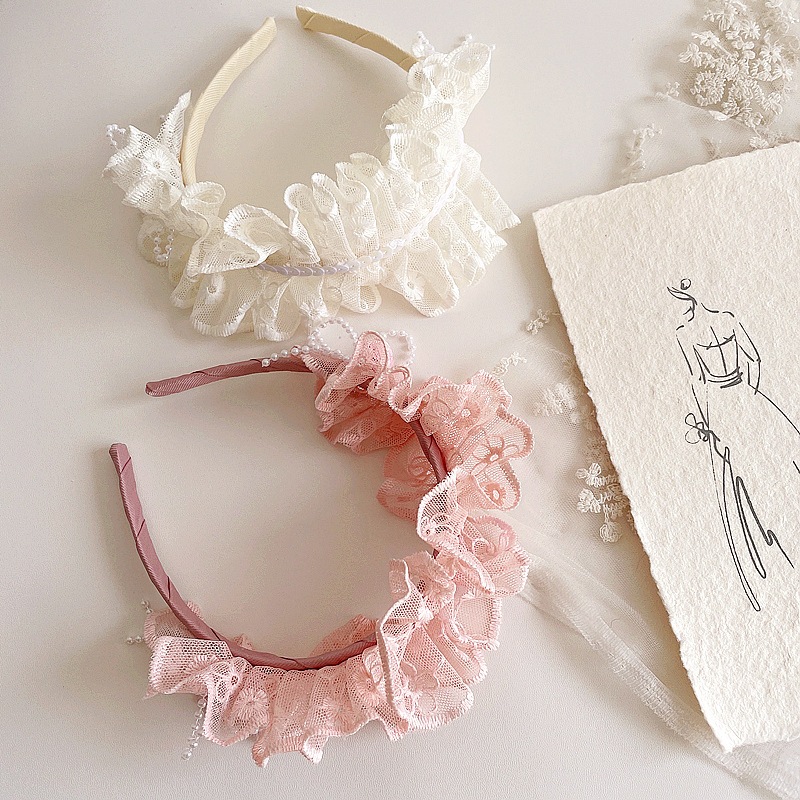 Băng Đô Ren Đính Ngọc Trai Phong Cách lolita Cho Bé Gái