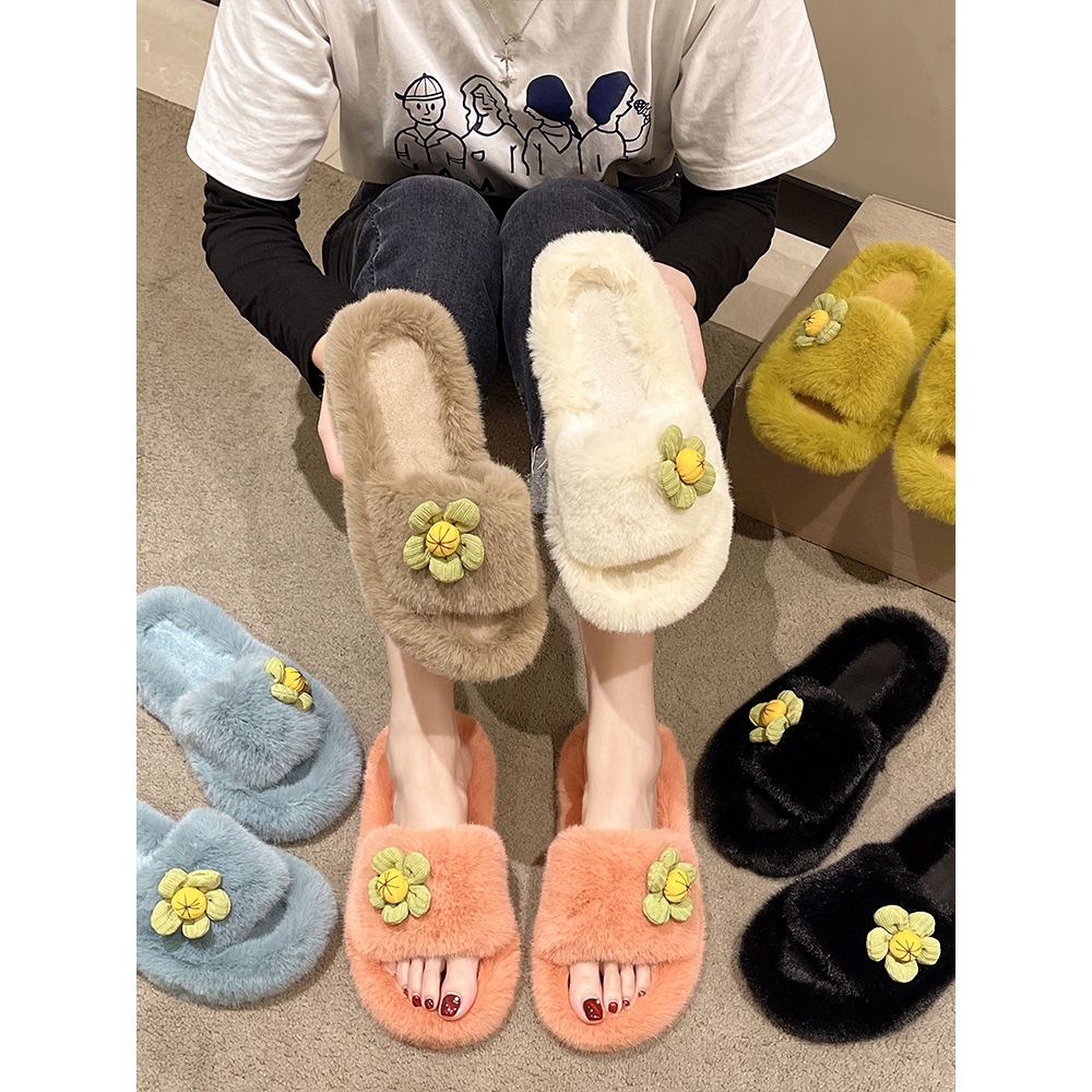 Huaqoo Dép lông nữ đế cao loại đẹp lông mềm mã mới năm 2023 FMR23A0UGG 43Z231025