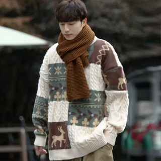 Áo Len Nam Đơn Giản Rộng Và Lớn Theo Phong Cách Tuần Lộc Giáng Sinh Hàn Quốc