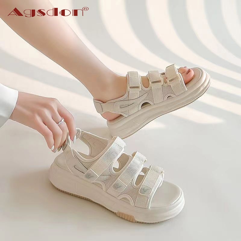 Agsdon Giày Sandal Đế Mềm Dày Quai Dán Thời Trang Mùa Hè 2023