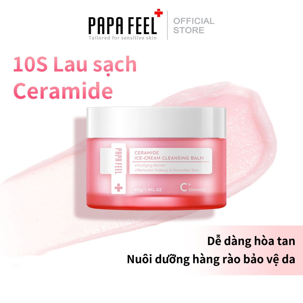 PAPA FEEL 10S Lau sạch Kem Tẩy Trang Ceramide 40g làm sạch sâu dưỡng tẩy trang dành cho da nhạy cảm