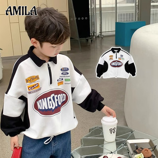 AMILA Áo Nỉ Nam Dài Tay Cổ Bẻ Form Rộng Thời Trang Hàn